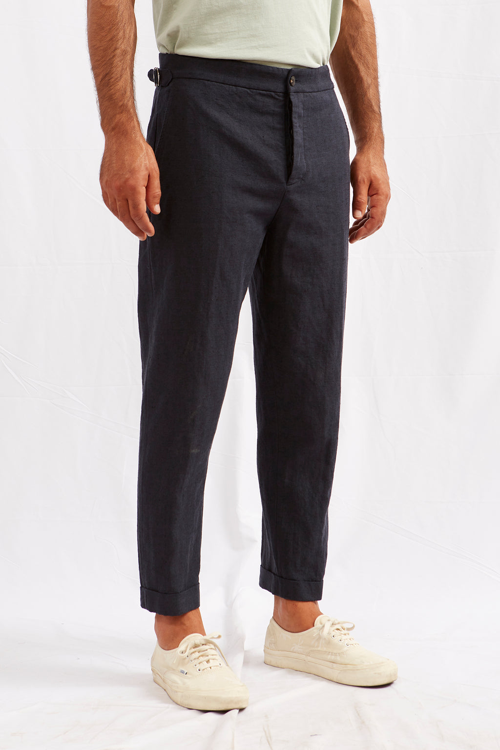 ALVISE hemp cotton herringbone navy 3136