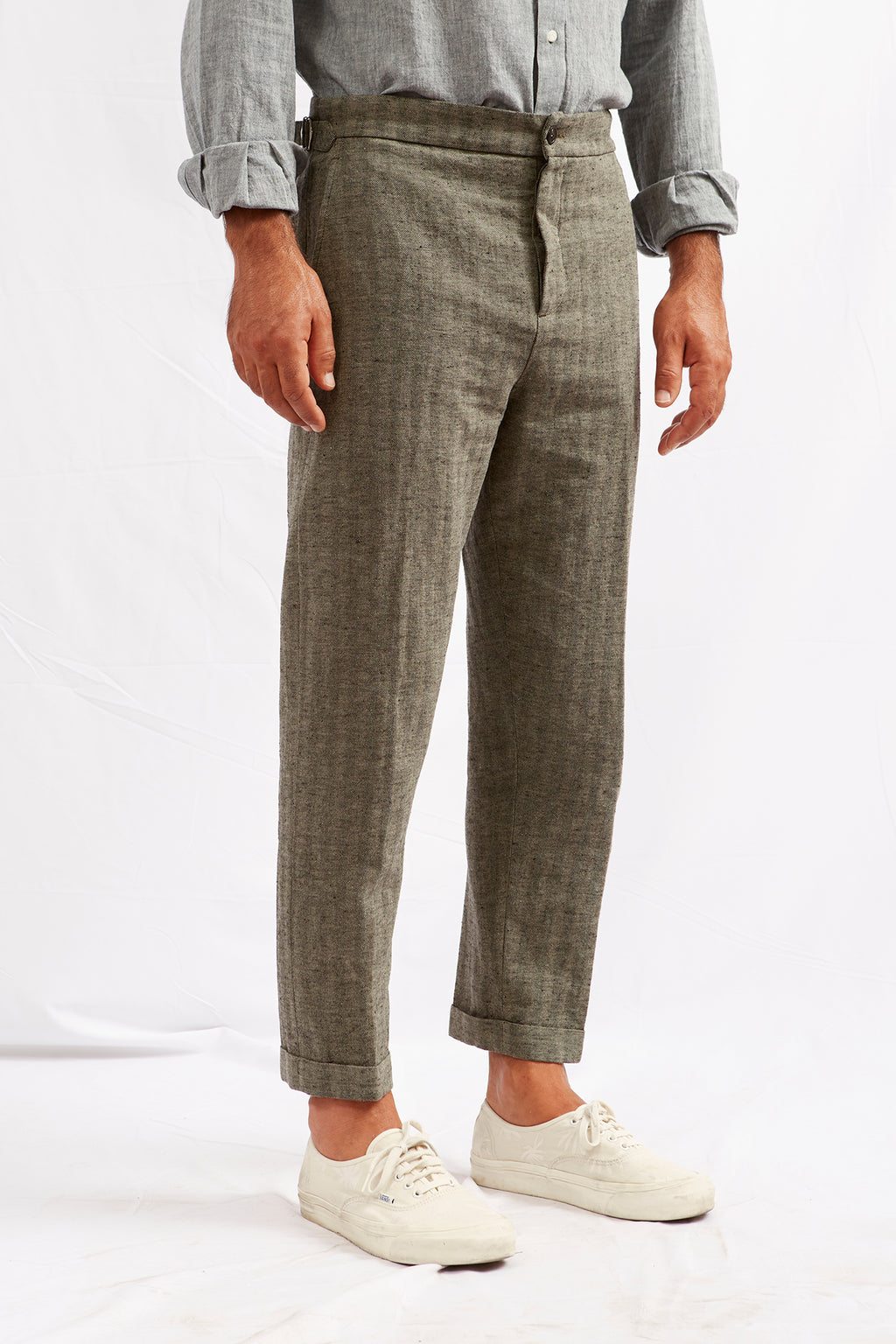 ALVISE hemp cotton herringbone green 3137